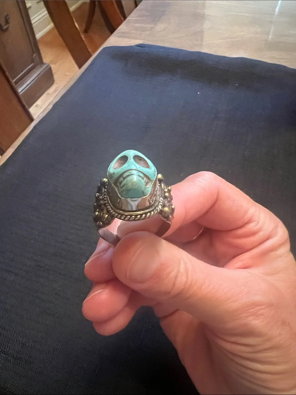 Turquoise Skull Silver Ring - Men’s Jewelry